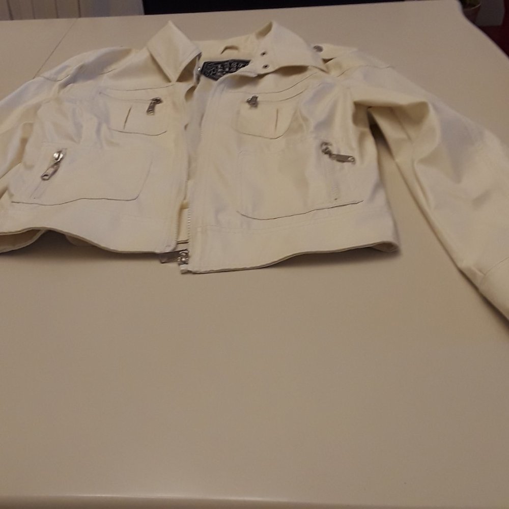 Faux leather off white jacket.  Large junior
